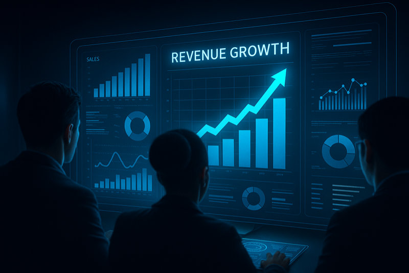 Image - Virtual Dashboard displaying Graphs of Revenue Growth & Business Performance